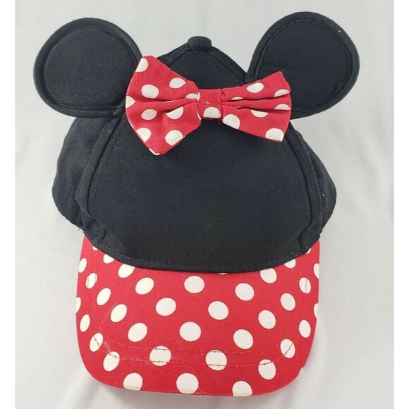 Disney Minnie Mouse Kids Baseball Cap With Ears & Bow Polka Dots Black Red - Picture 9 of 9